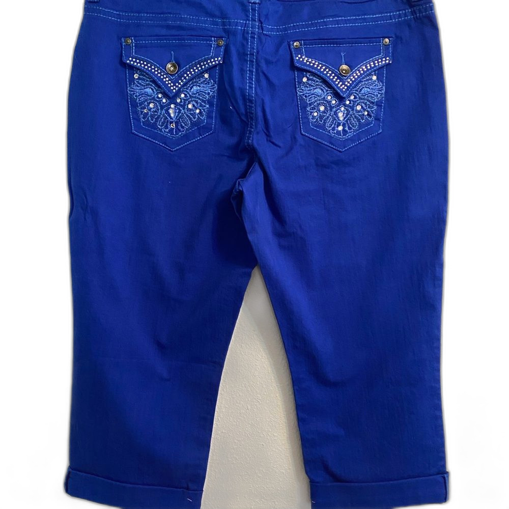 Nine West Women's Royal Blue Crops Capri Date Night Fit Sz 33 Embellished b1-26